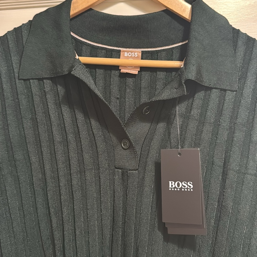 BOSS Faranja Rib Polo in Open Green